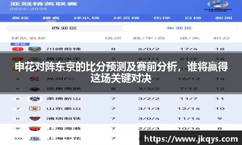 申花对阵东京的比分预测及赛前分析，谁将赢得这场关键对决